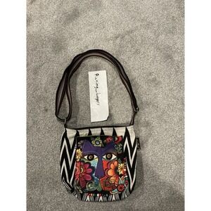 Laurel Birch Crossbody Cat Bag Purse Beaded Woven Wood Cat Design
